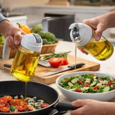 Imagem de Galheteiro Vidro Azeite Óleo Bico Dosador Tampa Frasco Economiza Tempe