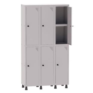 Imagem de Armário Guarda Volume Locker Roupeiro 3 Vãos 06 Portas Com Prateleira 