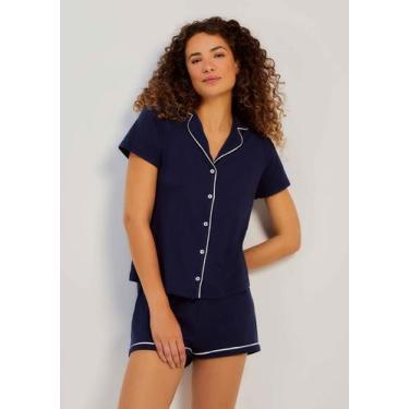 Imagem de Pijama Curto Feminino Com Botões - Hering, M, Azul
