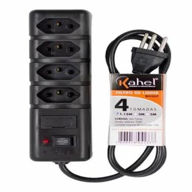 Imagem de Filtro de Linha Com 4 Tomadas Preto 2P+T 10A 3M Bivolt NBR14136 - KAHE