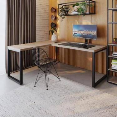 Imagem de Mesa Em L Presidente 190x160x75cm Yon - Off White-est.preta Off White-