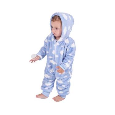 Imagem de Macacão bebê fofinho estampado com capuz - baby joy, M 3 Á 6 MESES, Az