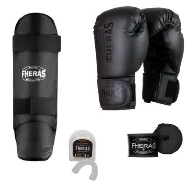 Imagem de Kit Luva Boxe Muay Thai Estampada com Bandagem Bucal Caneleira - Fhera