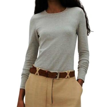 Imagem de Blusa Feminina Hering ML Slim Malha Cinza - 02QYM2, Cinza, XG