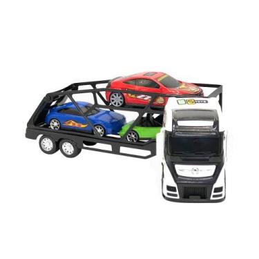 Imagem de Caminhão Cegonha Grande com 03 Carrinhos Cabine Branca - BS TOYS