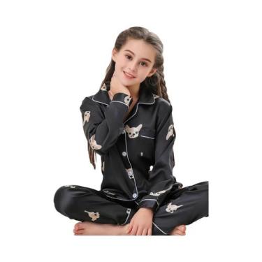 Imagem de Conjunto De Pijama De Cetim Para Meninos E Meninas Com Manga Longa E C