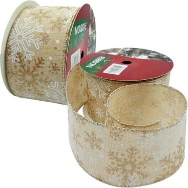 Imagem de Rolos Fitas Aramada Flocos Neve Natal Kit 3pçs 6,3cm 9,14m - Genérico
