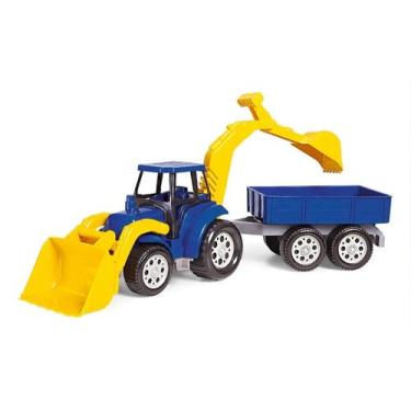 Imagem de Trator Retroescavadeira Com Carretinha Agromax Agrícola Brinquedo Infa