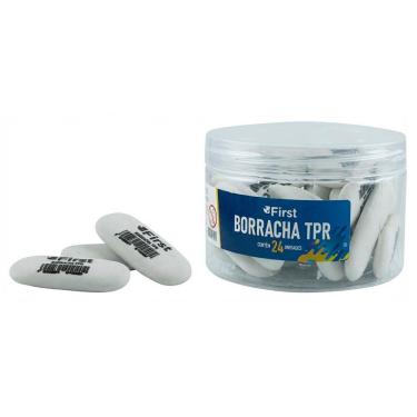 Imagem de Borracha Escolar Modelo Oval Ergonômico Pote com 24 Unidades para Uso Profissional e Estudantil Branco