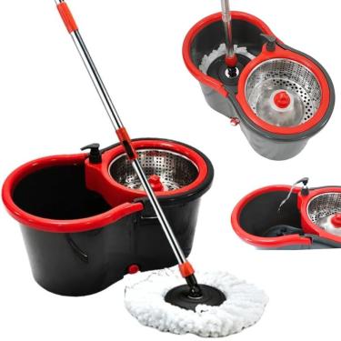 Imagem de Mop Giratorio com Balde Esfregao Pro Limpeza de Pisos Polipropileno Aco Inox Microfibra 13L Cinza Top
