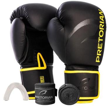 Imagem de Kit Luva De Boxe Muay Thai First FX2 Bandagem Bucal Pretorian, Preto, 