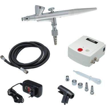 Imagem de Kit Pistola Aerógrafo com Mini Compressor Worker Alta Precisão e Ajuste de Vazão de Ar Bivolt 10 L-MIN