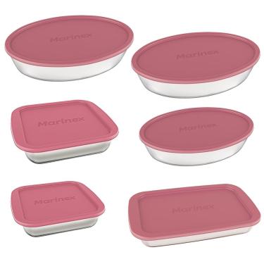 Imagem de Conjunto de Assadeiras Marinex 6 Peças em Vidro Sodacal Resistente com Tampas Plásticas 