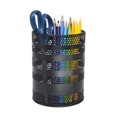 Imagem de Suporte de lápis de metal para caneta da Produco, suporte de lápis para mesa de escritório, suporte para pincéis de maquiagem, grande, Preto