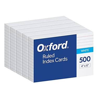 Imagem de Oxford Cartas de índice, pacote com 500, 4 x 6 cartões de índice, pautadas na frente, branco na parte de trás, branco, 5 pacotes de 100 cartões embalados a encolher (40178)