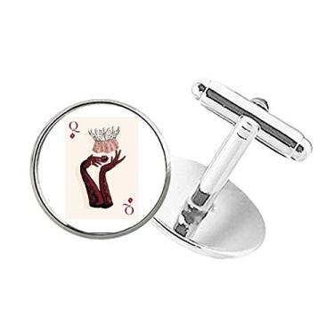 Imagem de DIYthinker Baralho de cartas diamante padrão Q botão redondo abotoaduras de clipe