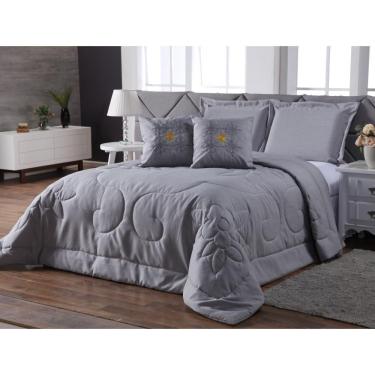 Imagem de Kit Edredom Porcelana Casal Queen 7 Peças Bordado - Cinza