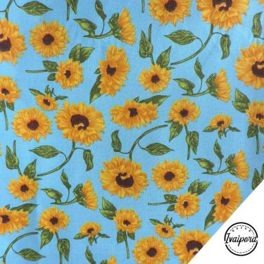 Imagem de Tecido Tricoline Estampado Girassol Azul Tiffany 50x150cm