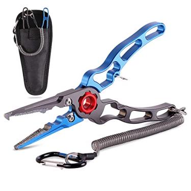 Imagem de Alicates de pesca de alumínio com bainha e cordão linha de pesca de corte e anel dividido de pesca removedor de ganchos multiferramentas anel dividido removedor de ganchos, azul, 18 cm * 6,2 cm