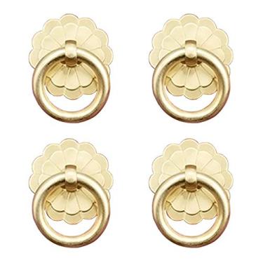 Imagem de Tiazza Anel de latão antigo com 4 peças, puxador de alça, armários de cozinha, gaveta de roupão, vintage, acessório de móveis, vintage, estilo vintage, Gold