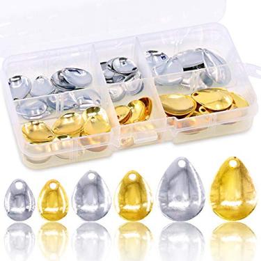 Imagem de Swpeet 60 peças Kit de iscas de lâminas giratórias de pesca douradas e brilhantes, colheres giratórias, acessório de iscas de pesca "Faça você mesmo", perfeito para iscas rígidas, iscas giratórias de minhocas, colheres, equipamentos de pesca