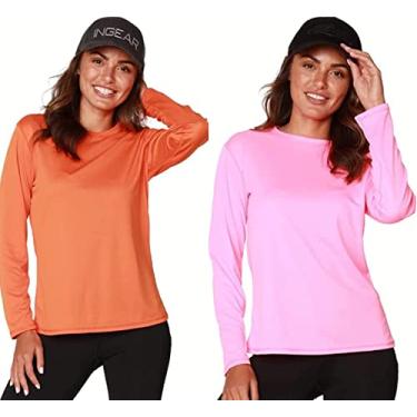 Imagem de Camiseta UV Protection Feminina UV50+ Tecido Ice Dry Fit, Controla Temperatura (Rosa Fluor-Laranja, G)