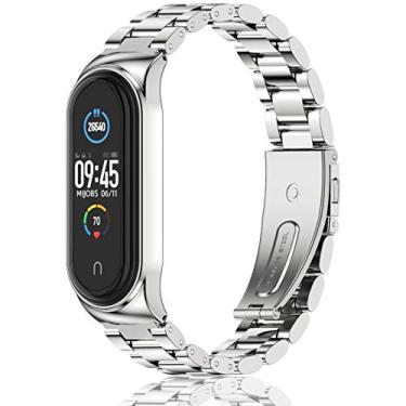Imagem de MIJOBS Pulseira de Metal para Xiaomi Mi Band 5/4/3, Pulseira de Aço Inoxidável Prata, 155-220 mm, Unissex