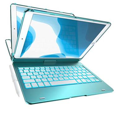 Imagem de Capa com teclado para iPad para iPad de 10,2 polegadas 8ª geração (2020), 7ª geração, Air 3, Pro 10,5 polegadas 11 cores - 10 cores de fundo, 7 modos, rotação de 360°, capa protetora fina (10,2/10,5, verde)