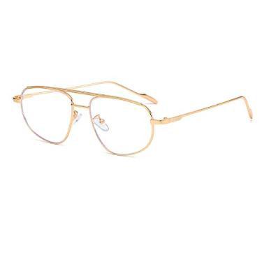 Imagem de Óculos de sol femininos de metal fashion grande armação óculos de sol para homens claros anti azul claro armação de óculos, ouro claro, tamanho único