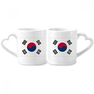 Imagem de Conjunto de canecas de porcelana para casal, bandeira nacional da Coreia do Sul, copo de cerâmica para amantes, alça de coração