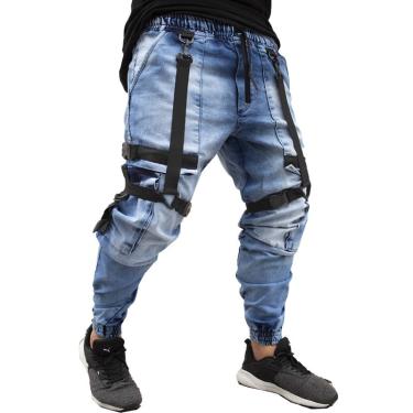 Imagem de Calça Jogger Masculina jeans azul New Combat Tracks