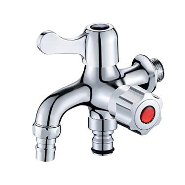 Imagem de LIDON Adaptador de torneira da máquina de lavar única torneira de água fria torneira de pia de lavanderia de latão máquina de lavar divisor de mangueira adaptador de torneira de saída dupla para banheiro cozinha, cromo F (cor: cromado F)