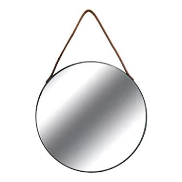 Imagem de Espelho Redondo Corrente Alça de Parede em Metal Preto 30cm