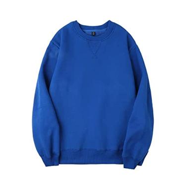 Imagem de Jueshanzj Suéter 500g de pelúcia grosso gola redonda branco masculino e feminino mangas compridas, Azul, M