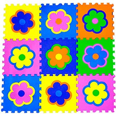 Imagem de Wango Baby Tapete EVA Estampa Flores 9 Peças 87x86cm 30cm 8mm Sem Lateral Multicolorido Lavagem à Máquina Tapete Floral