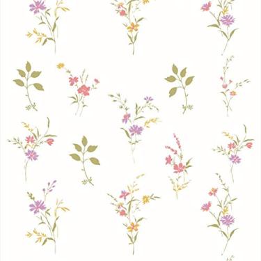 Imagem de Papel De Parede Adesivo Lavável Floral Delicado Fundo Branco para Quarto Sala Cozinha 3m