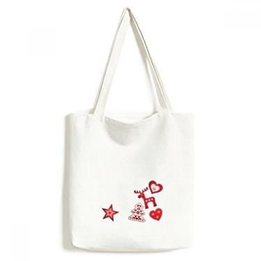 Imagem de Bolsa de lona Merry Christmas Red Alce Star sacola de compras casual bolsa de mão