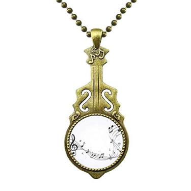 Imagem de DIYthinker Flappg Colar branco com notas musicais pretas e pingente de música de guitarra antiga