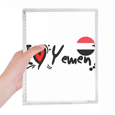Imagem de Caderno com ilustração de coração I Love Yemen com a palavra Love Ilustration com folhas soltas e diário recarregável