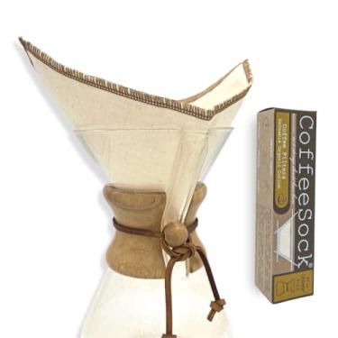 Imagem de CoffeeSock Filtros de café reutilizáveis 100% algodão orgânico 'The Original' – 2 pacotes de filtros Chemex® 6 – 13 xícaras | Filtro de café de pano de meia de café | Alternativa de algodão orgânico – Zero desperdício e ecológico