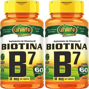 Imagem de Vitamina B7 (Biotina) - 2 unidades de 60 Cápsulas - Unilife
