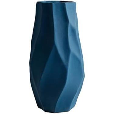 Imagem de Vasos De Cerâmica Para Flores, Vaso De Flor Nórdico Grande, Vaso Decorativo Em Forma De Origami, Vaso De Mesa Para Sala De Estar, Armário De TV, Arranjo De Flores, Decoração,Azul,YUYANAIAI