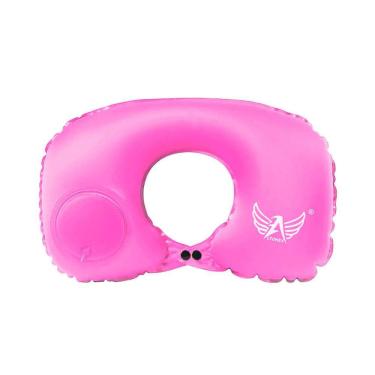 Imagem de Almofada Travesseiro Pescoço Inflável Viagem Com Botão Rosa