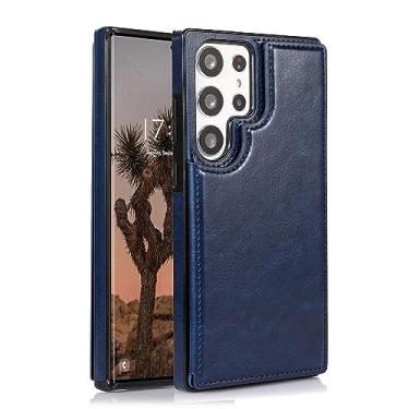Imagem de LXURY Capa de couro para Samsung Galaxy S23 Ultra/S23 Plus/S23, capa carteira de negócios ultrafina proteção de tela câmera capa com fecho magnético, azul, S23 6,1"