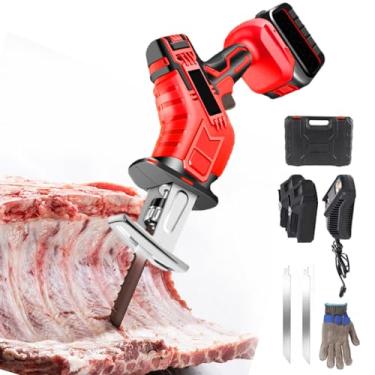 Imagem de Serra recíproca sem fio de 3000mAh para carne, ossos, máquina de serrar ossos de 21V com estojo de ABS, 2 serras, 1 luva resistente a cortes,2Battery
