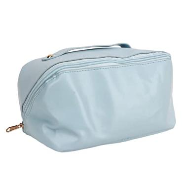 Imagem de Bolsa de Maquiagem Ao Ar Livre, Grande Capacidade, Bolsa de Armazenamento de Cosméticos de Viagem, Couro PU Resistente Ao Desgaste, Material Portátil, Forma de Travesseiro Com Zíper (Azul)