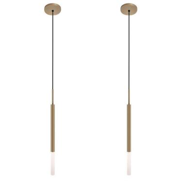 Imagem de Kit 2 Pendentes Teto Luminária Tubo Difusor Sala Hall Bronze