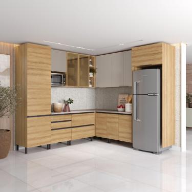 Imagem de Cozinha Bartira Cristal com 14 Portas, 3 Gavetas, 13 Prateleiras e Nicho para Micro-ondas - 301,8cm de Largura