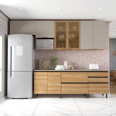 Imagem de Cozinha Completa Bartira Cristal 300cm com 8 Portas 5 Gavetas e Nicho Micro-ondas