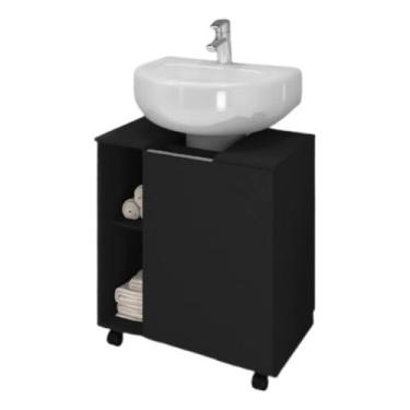 Imagem de Gabinete Para Banheiro Madeira 55cm Pequin Preto